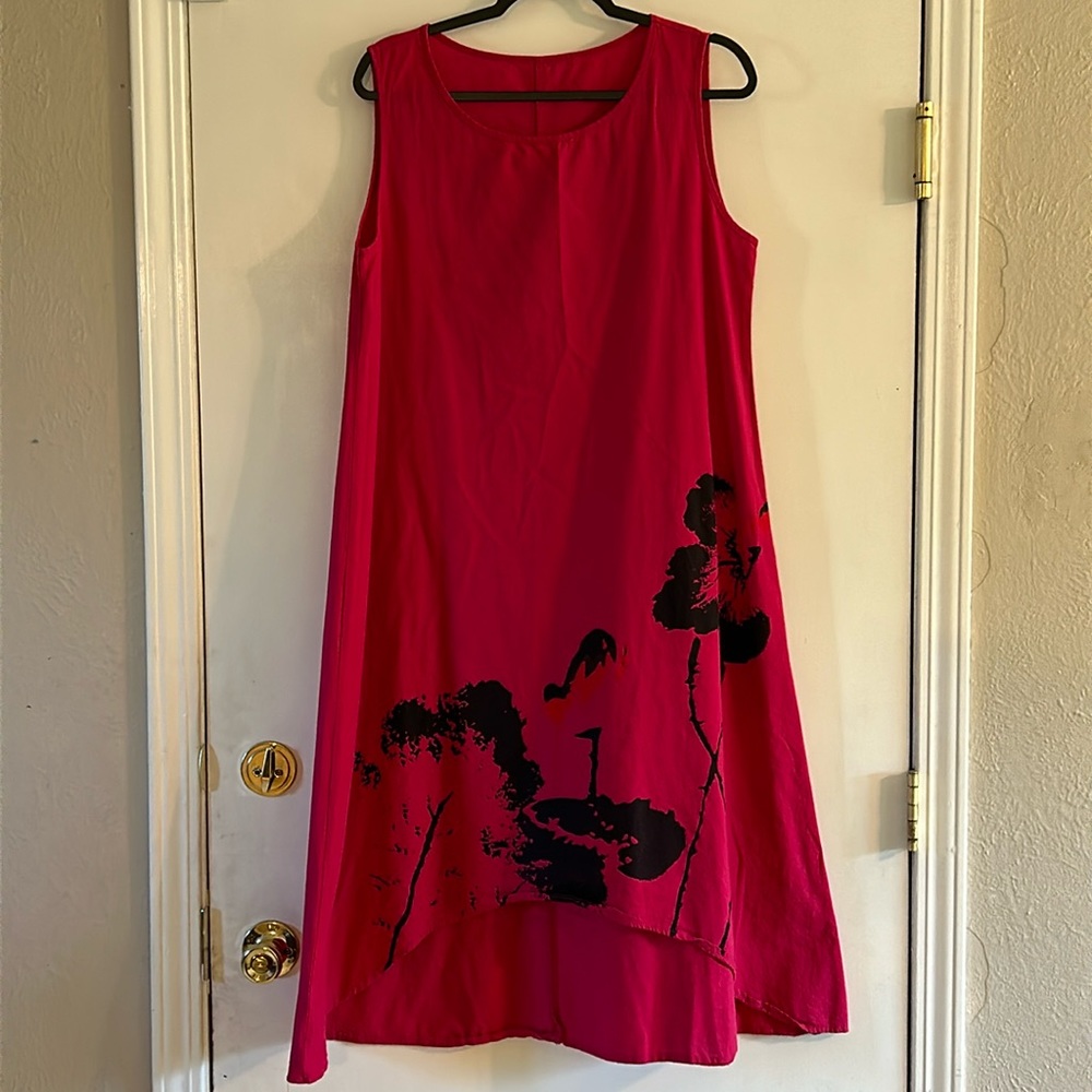 Pink art to wear 100% cotton sleeveless high low dress
